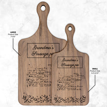 Load image into Gallery viewer, Personalized Handwritten Recipe Paddle Cutting Board