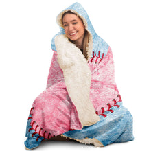 Load image into Gallery viewer, Personalized Baseball Hooded Blanket Pale Blue and Pink
