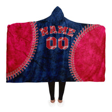 Load image into Gallery viewer, Boston Baseball Personalized Hooded Blanket Red & Blue