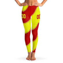 Load image into Gallery viewer, Softball Personalized Leggings Red & Yellow