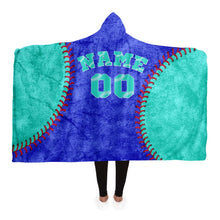 Load image into Gallery viewer, Personalized Baseball Hooded Blanket Blue and Turquoise