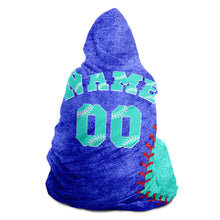 Load image into Gallery viewer, Personalized Baseball Hooded Blanket Blue and Turquoise