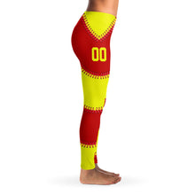 Load image into Gallery viewer, Softball Personalized Leggings Red & Yellow