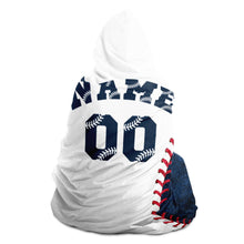 Load image into Gallery viewer, Personalized Baseball Hooded Blanket Blue & White