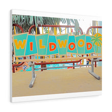 Load image into Gallery viewer, Watercolor Painting Wall Art Print Moreys Piers Wildwood NJ Piers Amusement Park Bench