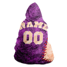 Load image into Gallery viewer, Personalized Baseball Hooded Blanket Purple and Coral