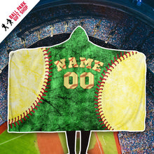 Load image into Gallery viewer, Personalized Baseball Hooded Blanket Green and Yellow