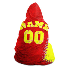 Load image into Gallery viewer, Softball Baseball Personalized Hooded Blanket Red & Yellow