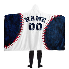 Load image into Gallery viewer, Personalized Baseball Hooded Blanket Blue & White