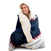 Load image into Gallery viewer, Personalized Baseball Hooded Blanket Blue & White