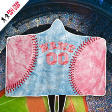 Load image into Gallery viewer, Personalized Baseball Hooded Blanket Pale Blue and Pink