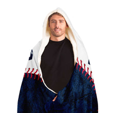 Load image into Gallery viewer, Personalized Baseball Hooded Blanket Blue & White