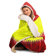 Load image into Gallery viewer, Softball Baseball Personalized Hooded Blanket Red & Yellow
