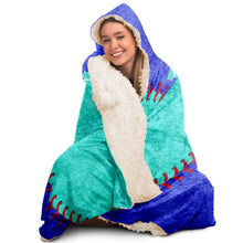 Load image into Gallery viewer, Personalized Baseball Hooded Blanket Blue and Turquoise