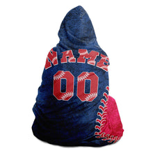 Load image into Gallery viewer, Boston Baseball Personalized Hooded Blanket Red & Blue