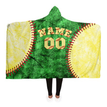 Load image into Gallery viewer, Personalized Baseball Hooded Blanket Green and Yellow