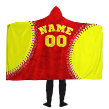 Load image into Gallery viewer, Softball Baseball Personalized Hooded Blanket Red & Yellow