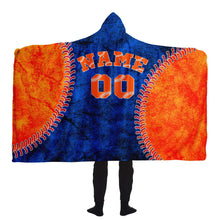 Load image into Gallery viewer, New York Baseball Personalized Hooded Blanket Blue & Orange
