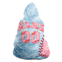 Load image into Gallery viewer, Personalized Baseball Hooded Blanket Pale Blue and Pink