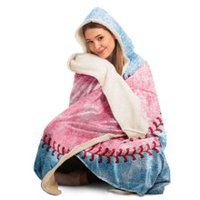 Load image into Gallery viewer, Personalized Baseball Hooded Blanket Pale Blue and Pink