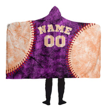 Load image into Gallery viewer, Personalized Baseball Hooded Blanket Purple and Coral