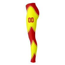 Load image into Gallery viewer, Softball Personalized Leggings Red & Yellow