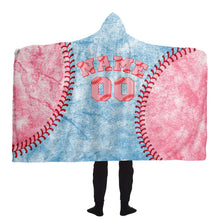 Load image into Gallery viewer, Personalized Baseball Hooded Blanket Pale Blue and Pink
