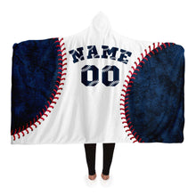 Load image into Gallery viewer, Personalized Baseball Hooded Blanket Blue & White