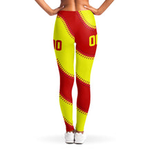Load image into Gallery viewer, Softball Personalized Leggings Red & Yellow