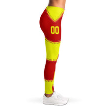 Load image into Gallery viewer, Softball Personalized Leggings Red & Yellow