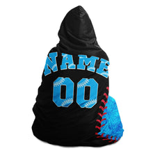 Load image into Gallery viewer, Miami Baseball Personalized Hooded Blanket Black & Blue