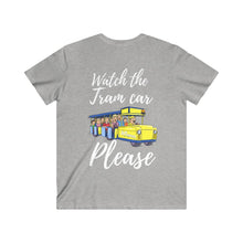 Load image into Gallery viewer, Watch The Tramcar Please Wildwood NJ In Gray Men's Fitted V-Neck Short Sleeve Tee