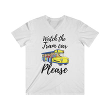 Load image into Gallery viewer, Watch The Tramcar Please Wildwood NJ In While Men's Fitted V-Neck Short Sleeve Tee