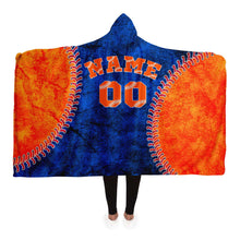 Load image into Gallery viewer, New York Baseball Personalized Hooded Blanket Blue & Orange