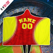 Load image into Gallery viewer, Softball Baseball Personalized Hooded Blanket Red & Yellow