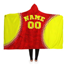 Load image into Gallery viewer, Softball Baseball Personalized Hooded Blanket Red & Yellow