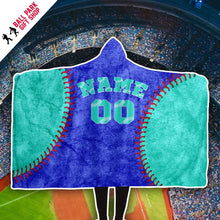 Load image into Gallery viewer, Personalized Baseball Hooded Blanket Blue and Turquoise