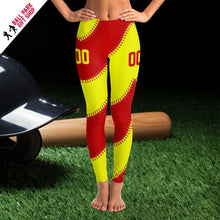 Load image into Gallery viewer, Softball Personalized Leggings Red & Yellow