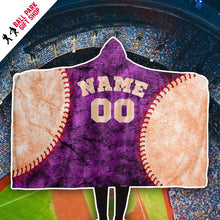 Load image into Gallery viewer, Personalized Baseball Hooded Blanket Purple and Coral