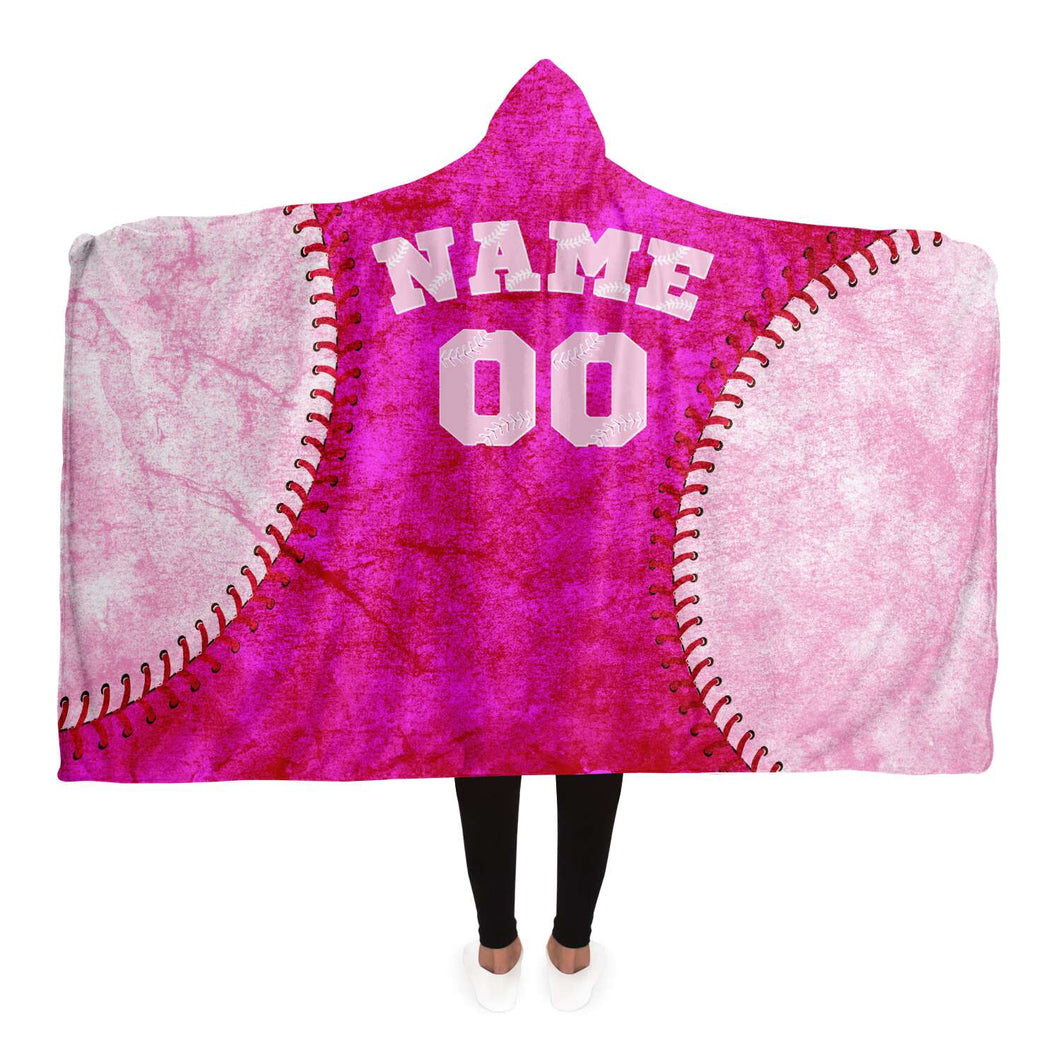 Personalized Baseball Hooded Blanket Rose & Pink