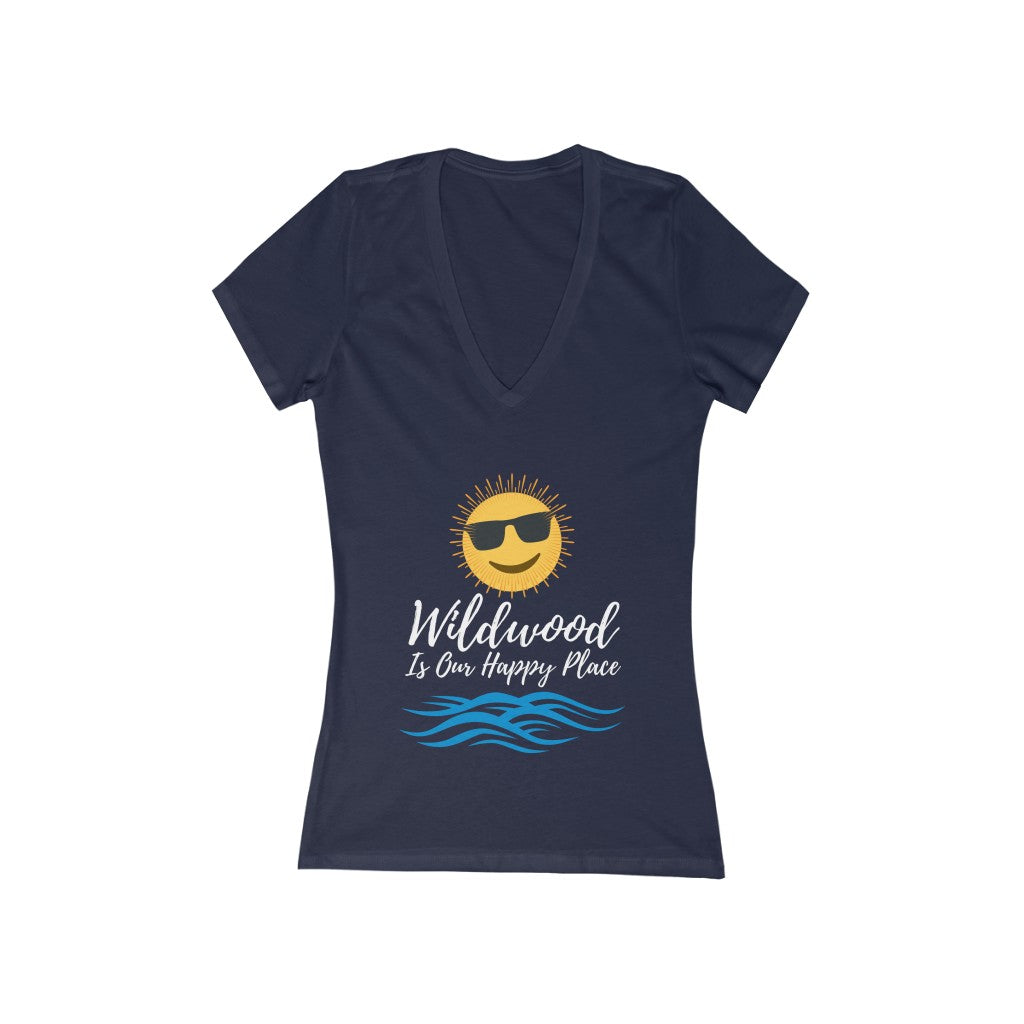 Wildwood Is Our Happy Place Women's Jersey Short Sleeve Deep V-Neck Tee