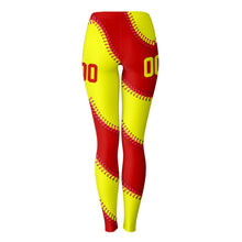 Load image into Gallery viewer, Softball Personalized Leggings Red &amp; Yellow

