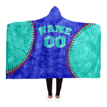 Load image into Gallery viewer, Personalized Baseball Hooded Blanket Blue and Turquoise
