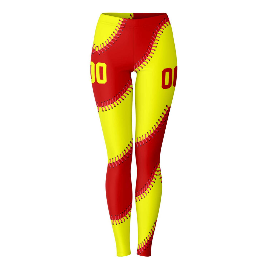 Softball Personalized Leggings Red & Yellow