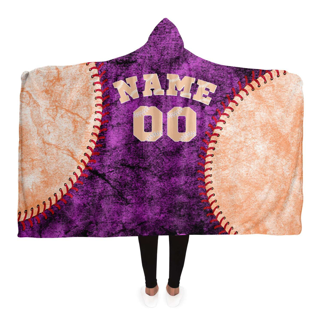 Personalized Baseball Hooded Blanket Purple and Coral