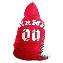 Load image into Gallery viewer, Personalized Baseball Hooded Blanket Red &amp; White
