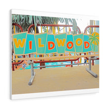 Load image into Gallery viewer, Watercolor Painting Wall Art Print Moreys Piers Wildwood NJ Piers Amusement Park Bench

