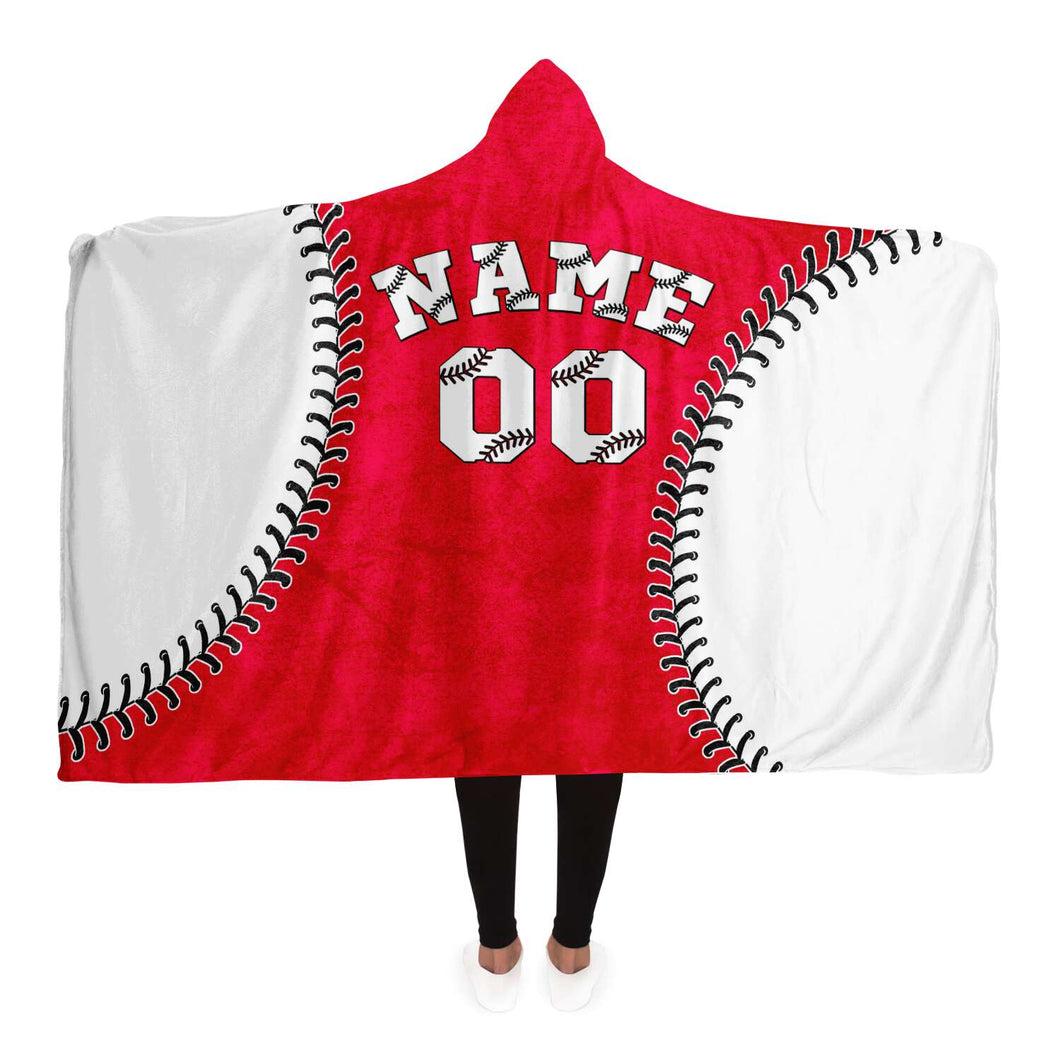 Personalized Baseball Hooded Blanket Red & White