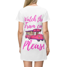 Load image into Gallery viewer, Pink Wildwood Tramcar Watch the Tramcar please  All Over Print T-Shirt Dress

