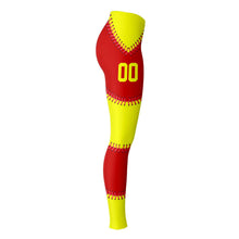 Load image into Gallery viewer, Softball Personalized Leggings Red &amp; Yellow
